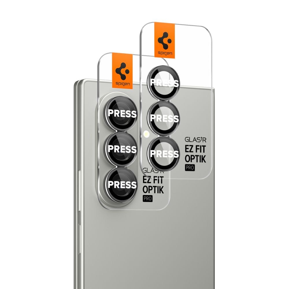 Set 2x Folie protectie camera pentru Samsung Galaxy Z Fold 8 Ultra Spigen Glas.tR EZ Fit Optik Pro HD, Aplicator automat, Anti zgarieturi, Antisoc, Instalare usoara, Protectie premium, Negru