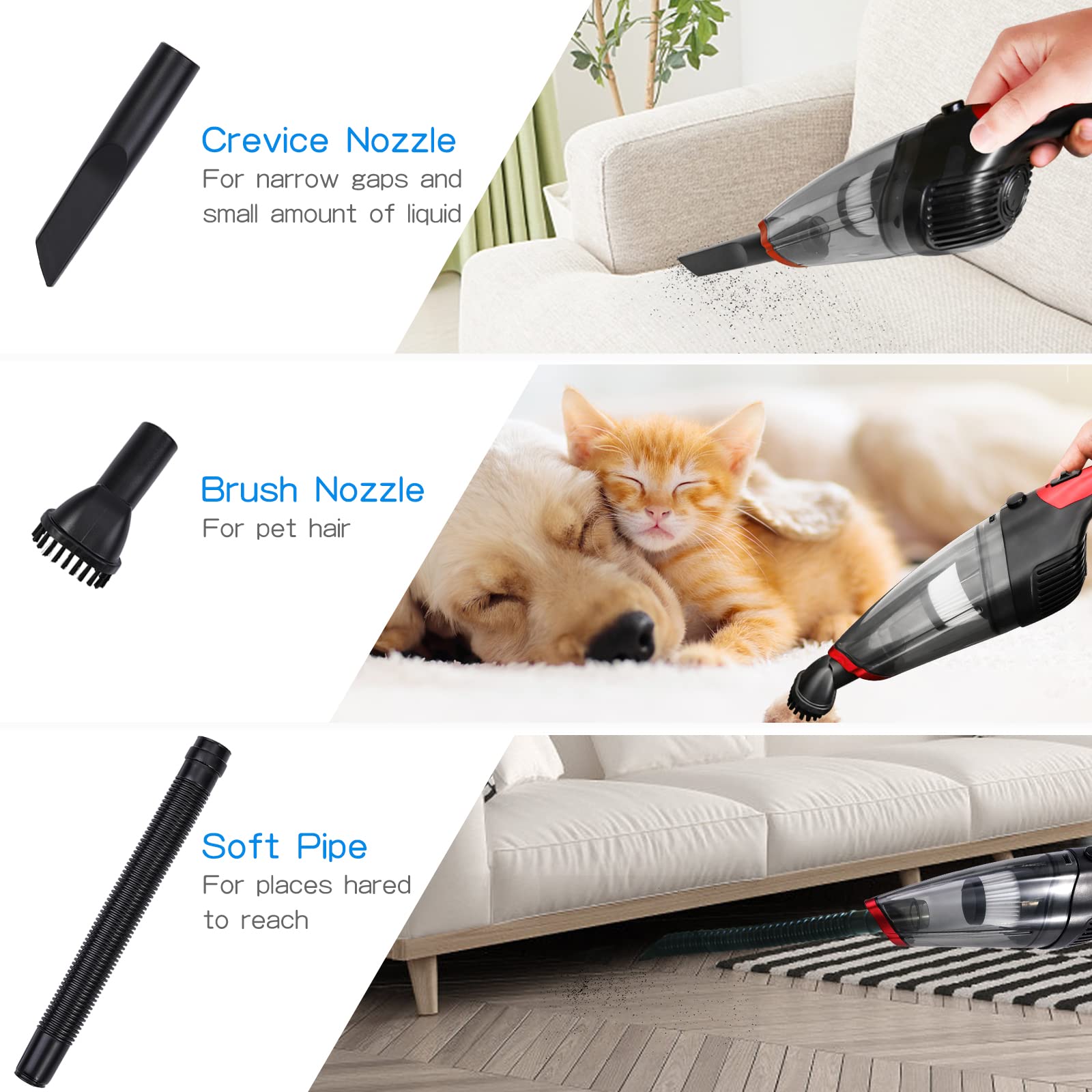 Aspirator portabil fara fir, 2000 mAh, 4 kPa, pentru par de animale, curatare umeda/uscata