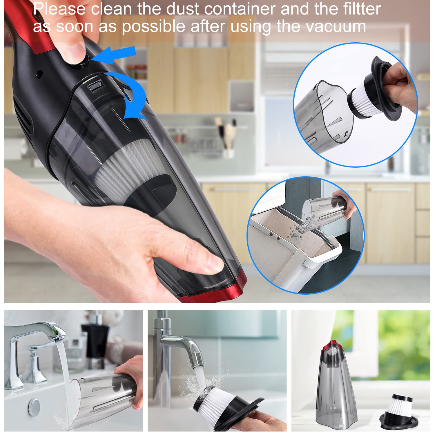 Aspirator portabil fara fir, 2000 mAh, 4 kPa, pentru par de animale, curatare umeda/uscata