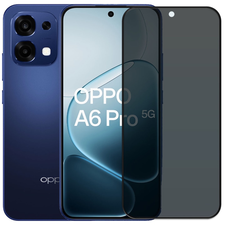 Folie din sticla securizata pentru Oppo A6 Pro 5G, HAMSTERBOX Privacy Shield, Protectie completa ecran, Full face, Aplicare rapida, Case Friendly, Negru