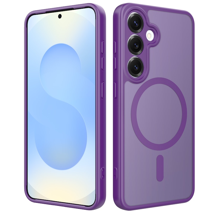 Husa de protectie pentru Samsung Galaxy S25 Plus, Omelivon, MagSafe, Protectie completa, Anti-Soc, Decupaje Precise, Incarcare Wireless, Materiale Premium, Violet inchis