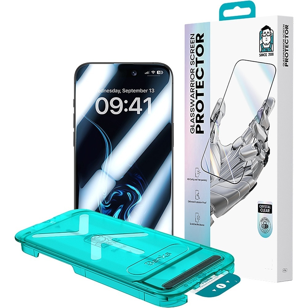 Folie protectie sticla securizata Benks Glass Warrior Screen Protector, Kit montare inclus, compatibila cu iPhone 16 Pro, Negru