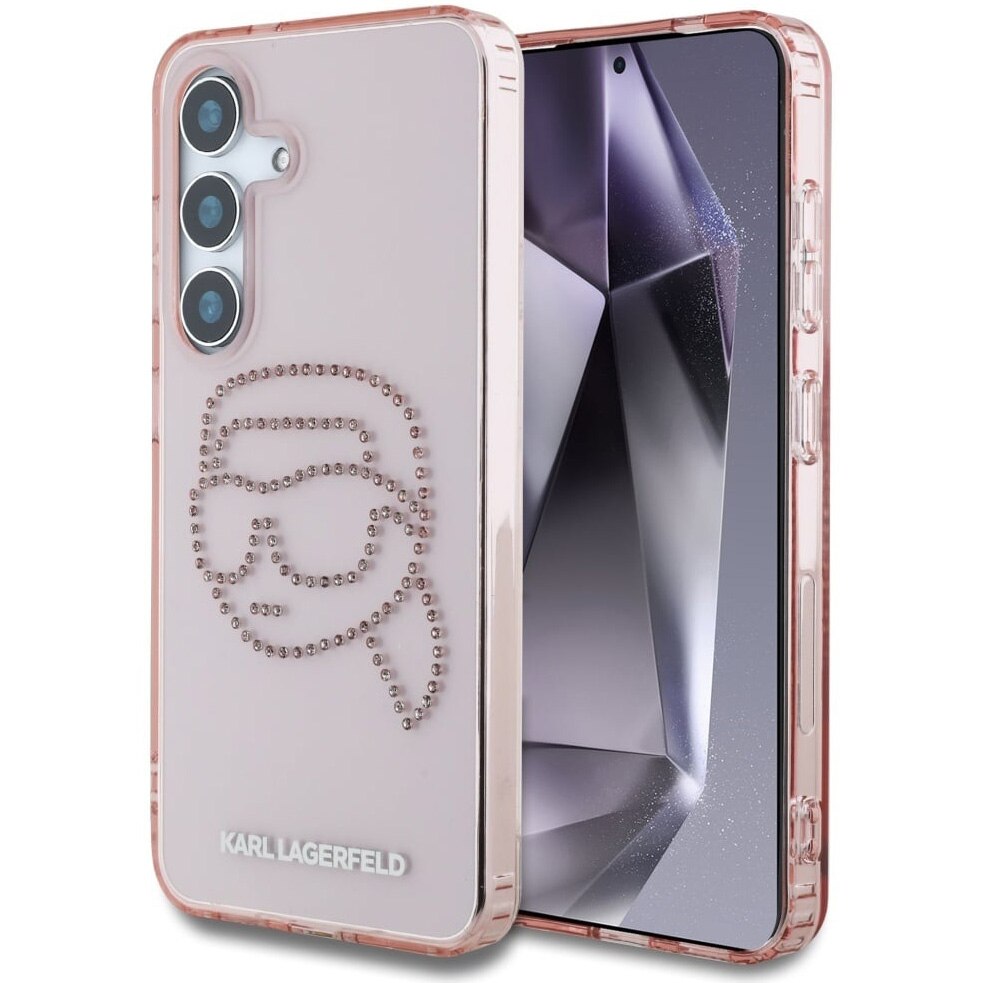 Husa de protectie Karl LagerfeldIML Rhinestones K Head pentru Samsung Galaxy S25, Roz