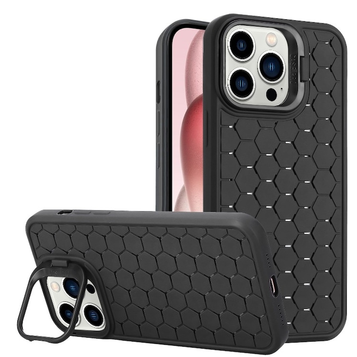 Husa de Protectie TPU, Flippy, pentru Samsung Galaxy S24, 3D Cube, cu Inel, Protectie Camera, Antisoc, Antizgariere, Antialunecare, Acoperire Completa, Negru