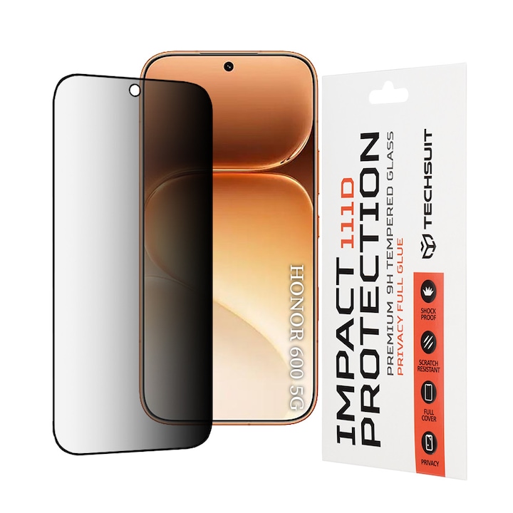 Folie sticla Honor 600 Techsuit 111D Privacy Full Glue, negru