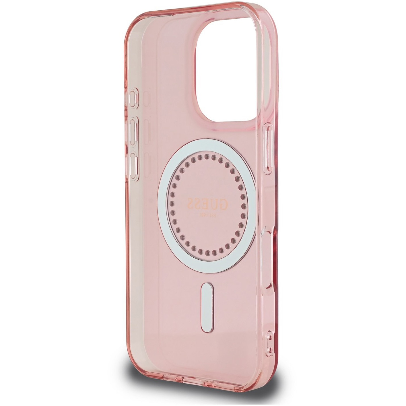 Husa de protectie Guess IML Rhinestones Ring MagSafe pentru iPhone 16 Pro Max, Roz