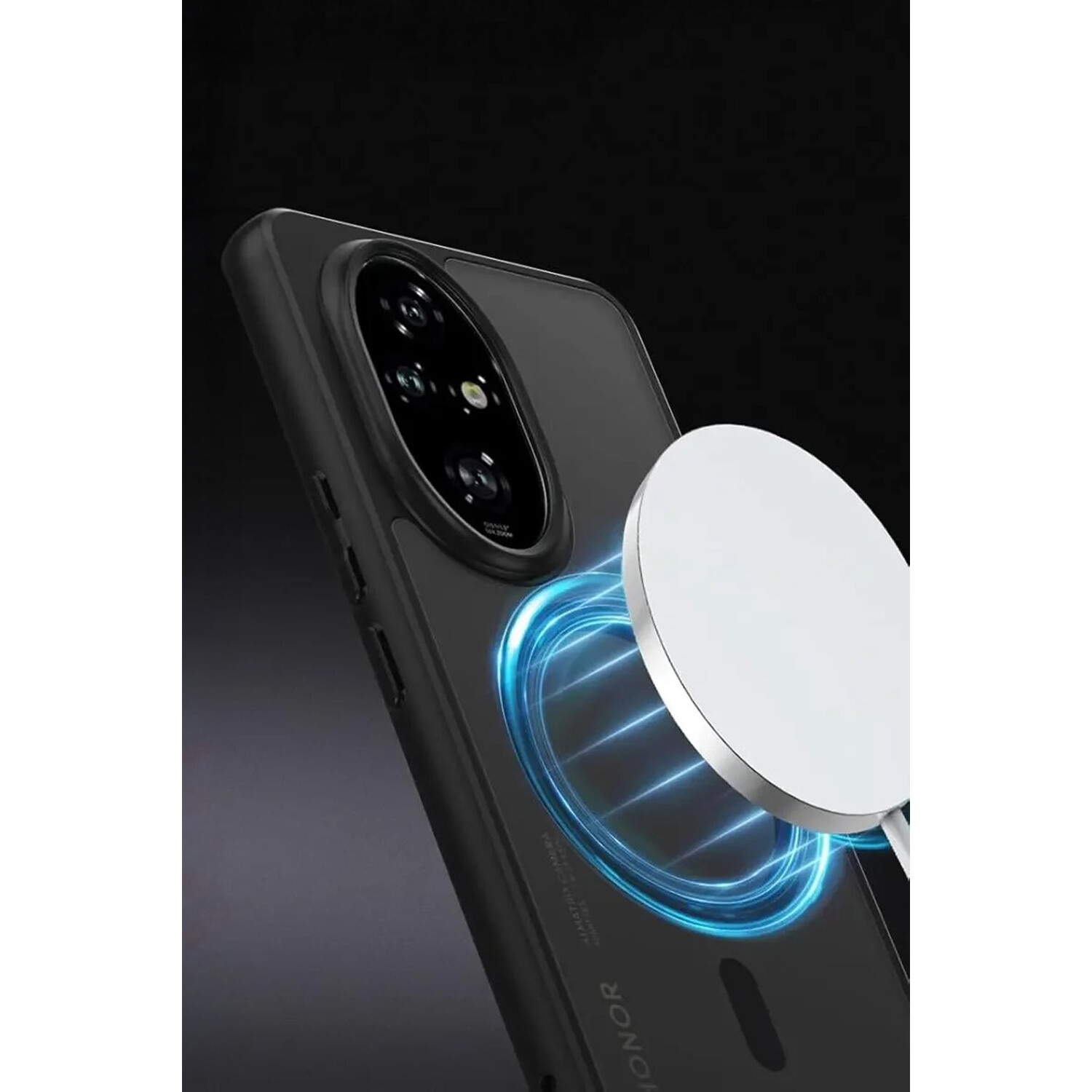 Husa telefon Honor 200 Pro, ERBORD, hibrida, negru, cu suport MagSafe, set cu sticla securizata