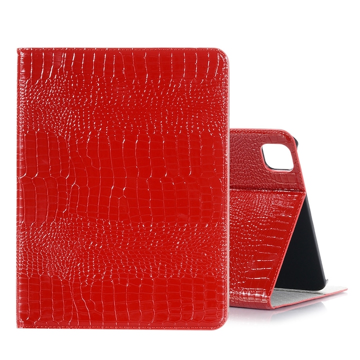 Husa tableta compatibila cu iPad Pro 11 2024, Piele textura crocodil, Rosu