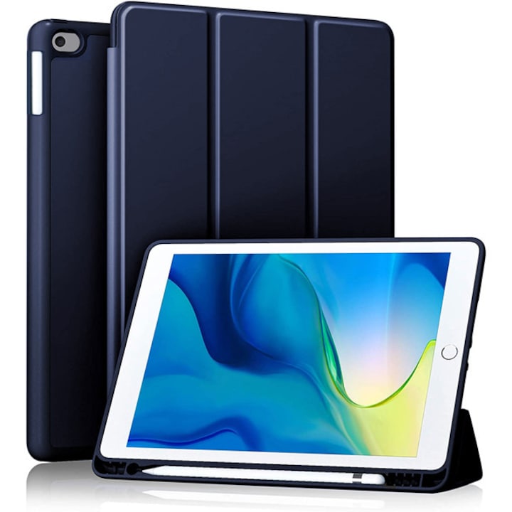Husa tableta Orso, pentru iPad Air/Air 2, flexibila, cu suport pentru creion, albastru inchis