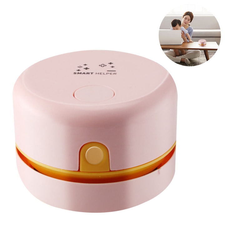Aspirator de birou mini, putere ajustabila, USB, portabil, alb, 18x6x6cm