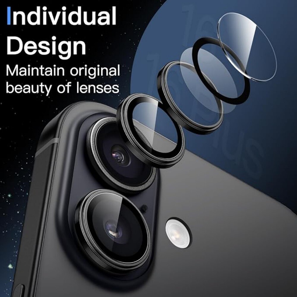 Folie Protectie Lentila Camera Aspect pentru iPhone 16, Sticla Temperata 9H Intarita Chimic AR Anti-Reflexie, Adsorbtie Electrostatica, Potrivire Fara Cusaturi, Impermeabila Anti-Socuri Anti-Zgarieturi, Negru