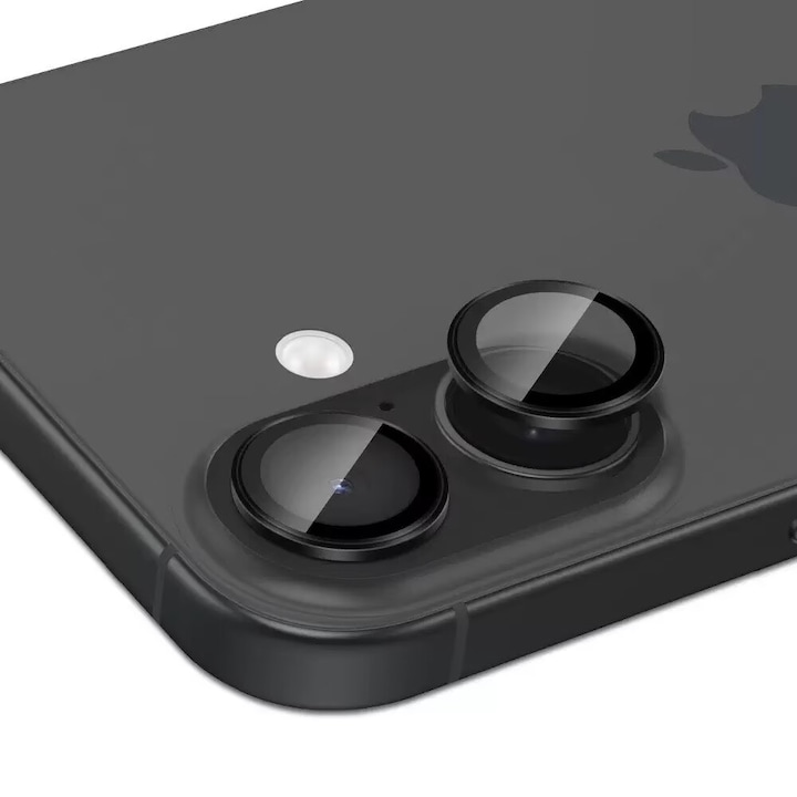 Folie Protectie Lentila Camera Aspect pentru iPhone 16, Sticla Temperata 9H Intarita Chimic AR Anti-Reflexie, Adsorbtie Electrostatica, Potrivire Fara Cusaturi, Impermeabila Anti-Socuri Anti-Zgarieturi, Negru