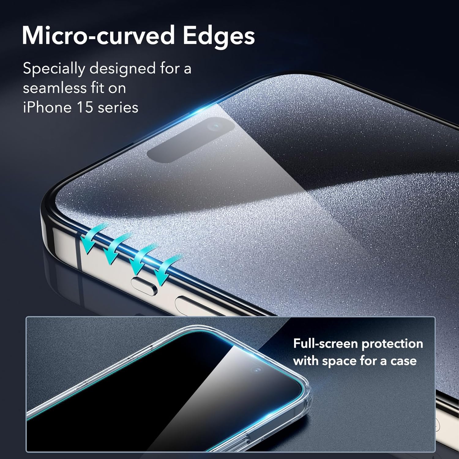Folii protectie telefoane, ESR, set (3+2) Folii de sticla securizata Full Cover + Lentile camera clare, transparent, pentru iPhone 15 Pro