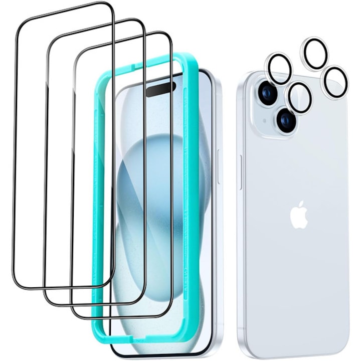 Folii protectie telefoane, ESR, Armorite Ultra-Tough, 3+2 set, transparent, pentru iPhone 15