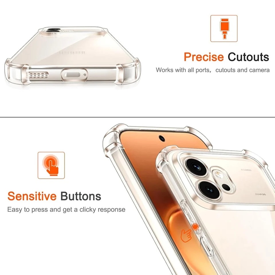 Husa pentru Honor 600 Pro din Silicon Slim, Margini Antisoc, set cu sticker, Shockproof Clear Silicone, Transparenta
