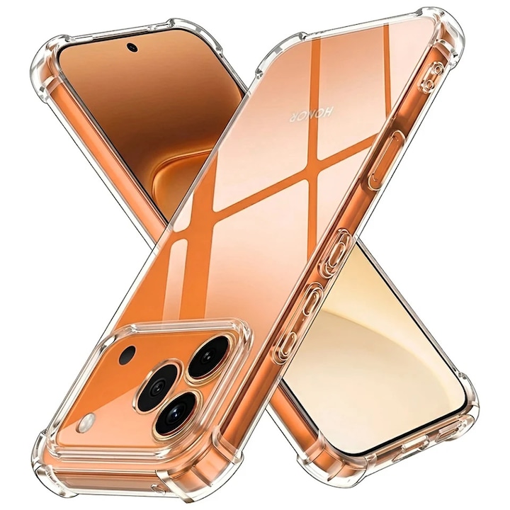 Husa pentru Honor 600 Pro din Silicon Slim, Margini Antisoc, set cu sticker, Shockproof Clear Silicone, Transparenta