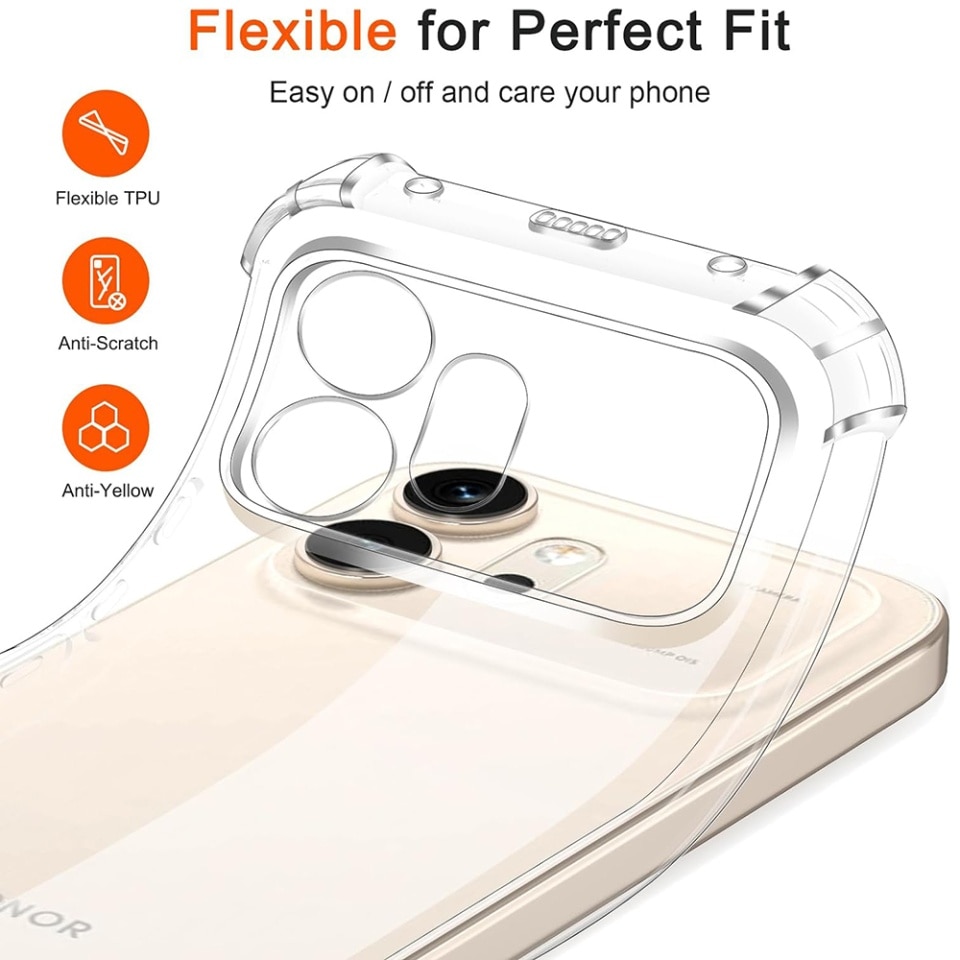 Husa pentru Honor 600 Pro din Silicon Slim, Margini Antisoc, set cu sticker, Shockproof Clear Silicone, Transparenta