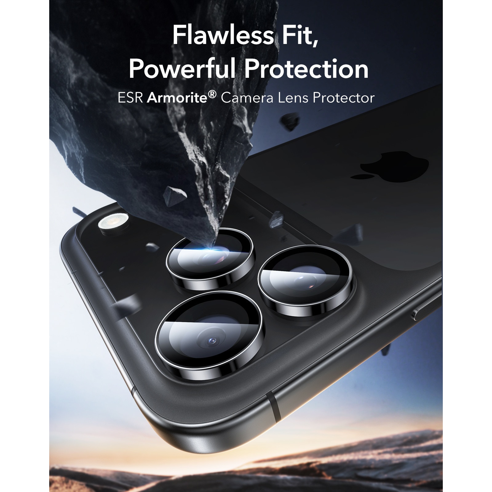 Folii protectie camera, ESR, set 2 buc, sticla securizata, negru, pentru iPhone 17 Pro/17 Pro Max