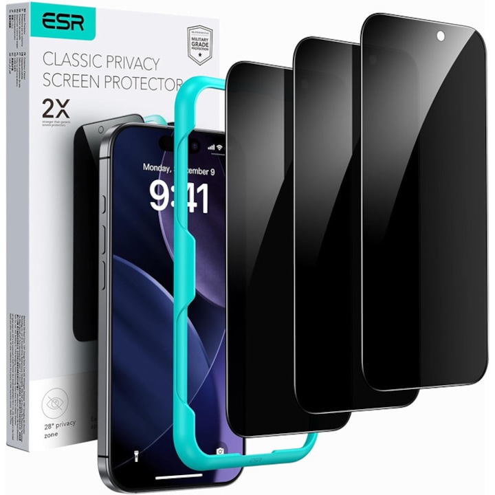 Folii protectie telefoane, ESR, Classic Privacy, 3 bucati, transparent, pentru iPhone 17/16 Pro
