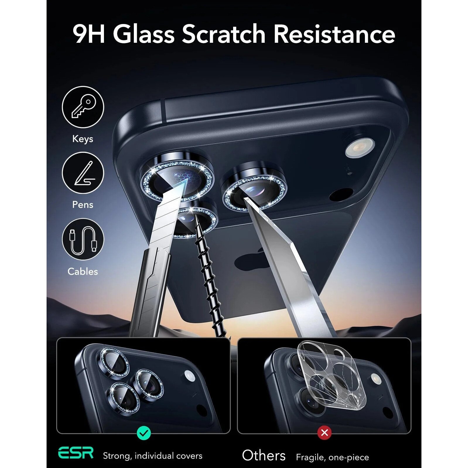 Folii protectie camera, ESR, Armorite, 0,15mm, pentru iPhone 17 Pro/17 Pro Max, albastru