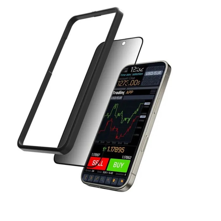 Folie protectie MagEasy Vetro Privacy pentru iPhone 16 Pro Max, 0.33mm, anti-amprente, instalare usoara