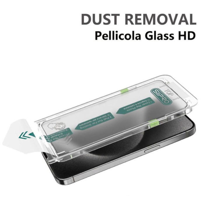 Folie protectie telefon Siipro, Easy Install, sticla securizata, pentru iPhone 15 Pro Max