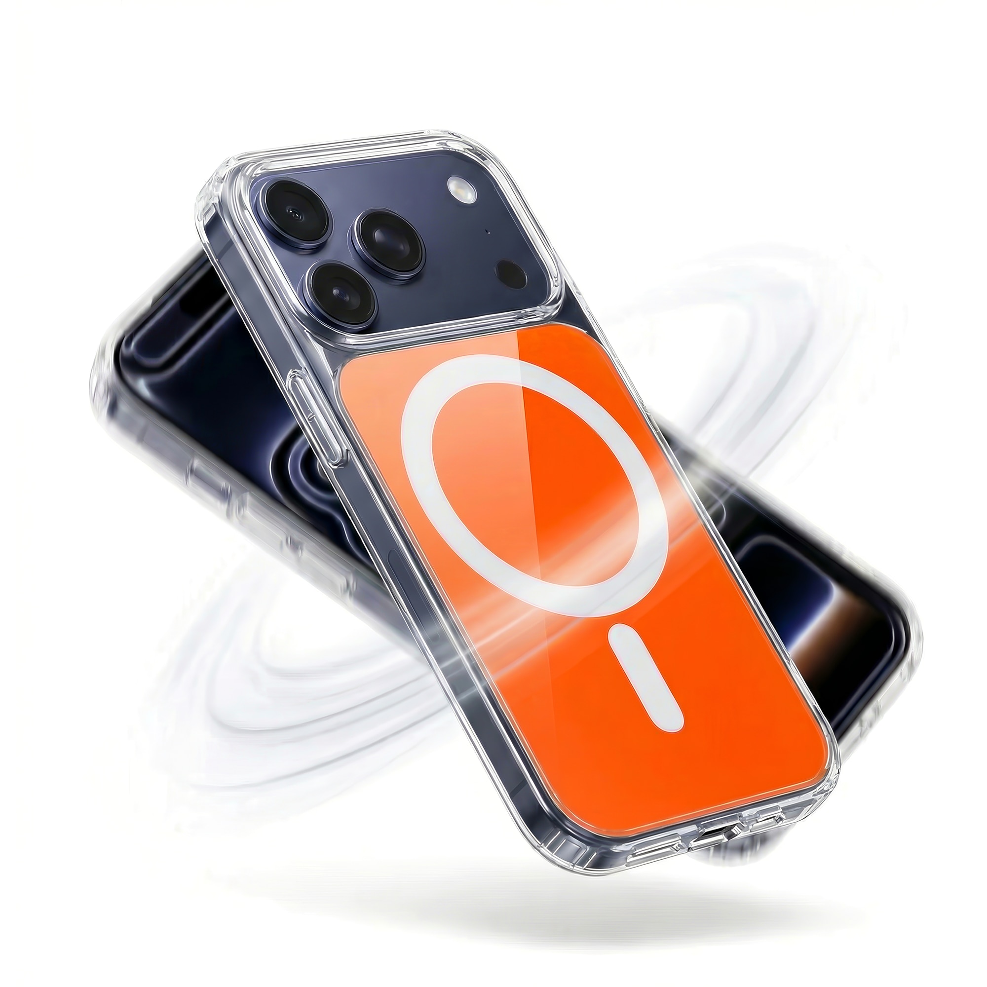 Husa compatibil cu iPhone 17 Pro Max Clear Daden Fusion MagCover, Compatibila MagSafe, Protectie Camera, Antisoc, Transparent cu spate portocaliu