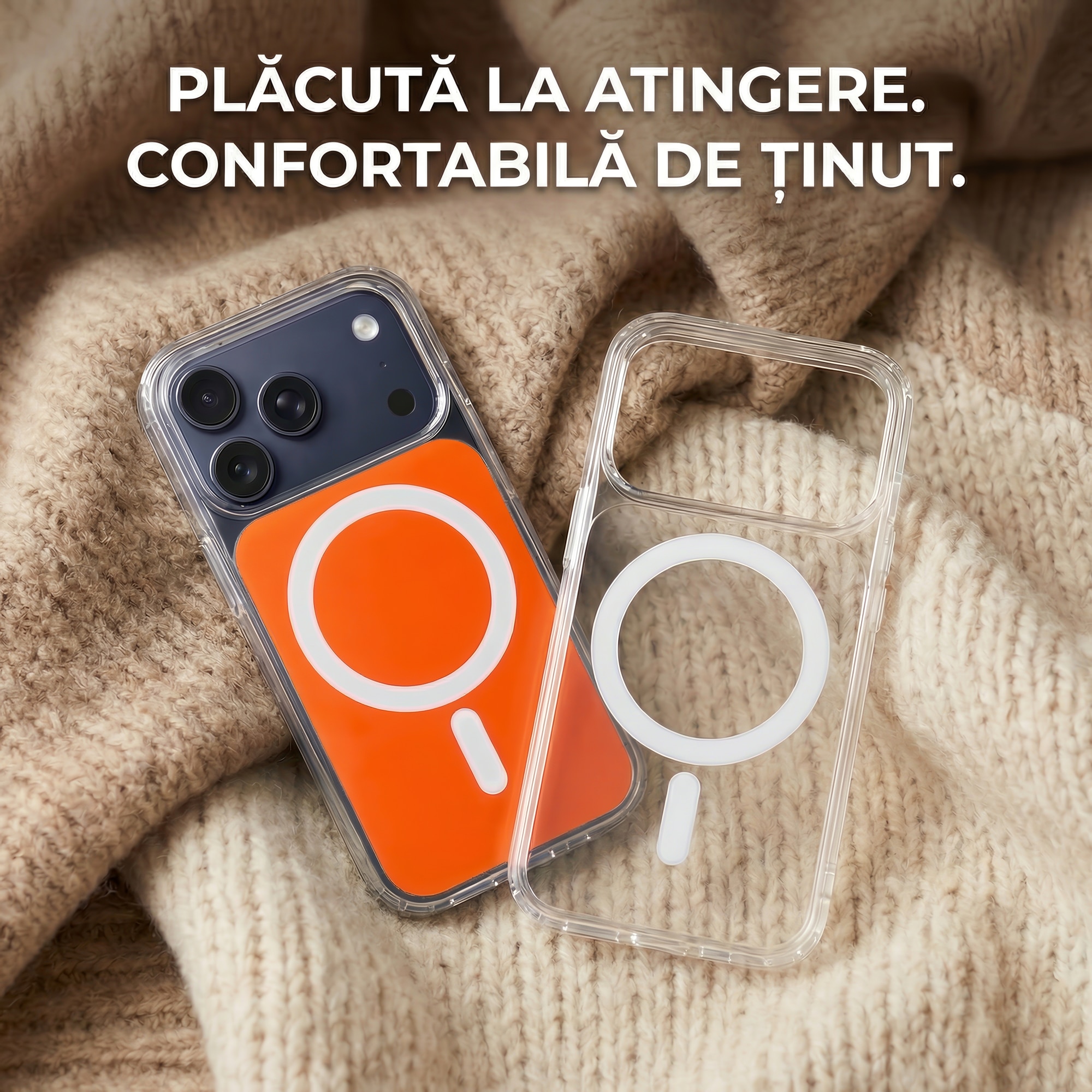 Husa compatibil cu iPhone 17 Pro Max Clear Daden Fusion MagCover, Compatibila MagSafe, Protectie Camera, Antisoc, Transparent cu spate portocaliu