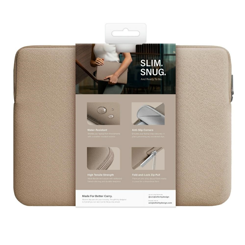 Etui laptop 14" UNIQ, neopren, impermeabil, culoare Nude Brown