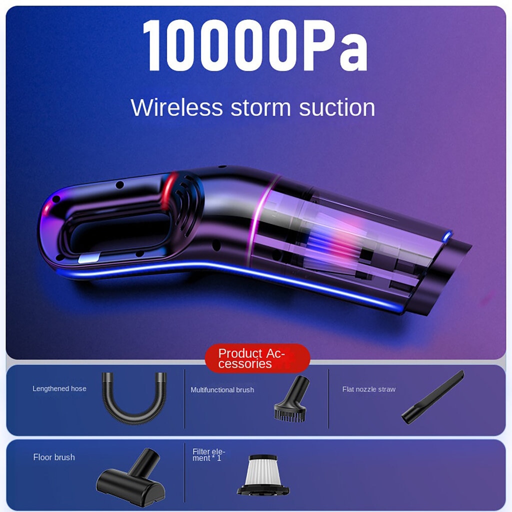 Aspirator portabil, 2000mAh, negru, 35x11x13.6cm
