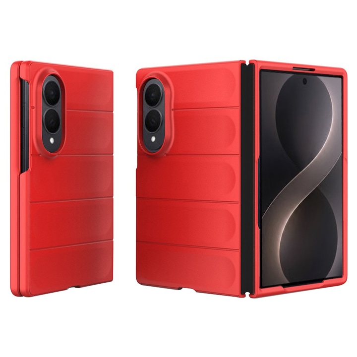 Husa Buffer din Silicon cu Microfibra pentru Samsung Galaxy Z Fold 8, Military-Grade Resistance, Anti-amprente, Flexible TPU, Rosu