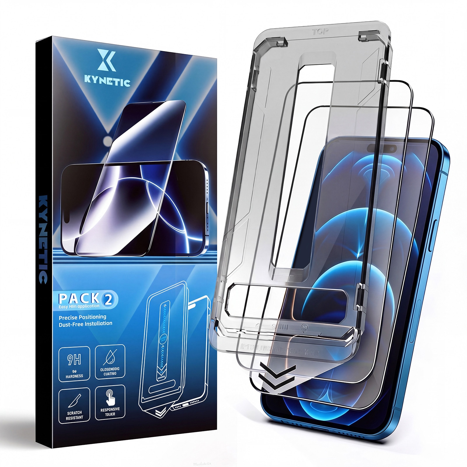 Set de 2 Folii protectie pentru iPhone 18 Pro, Kynetic®, sticla temperata, tehnologie automata de eliminare a prafului, advanced touch sensitivity, acoperire oleofoba, anti-amprente, 6.3 inch, Claritate FullHD