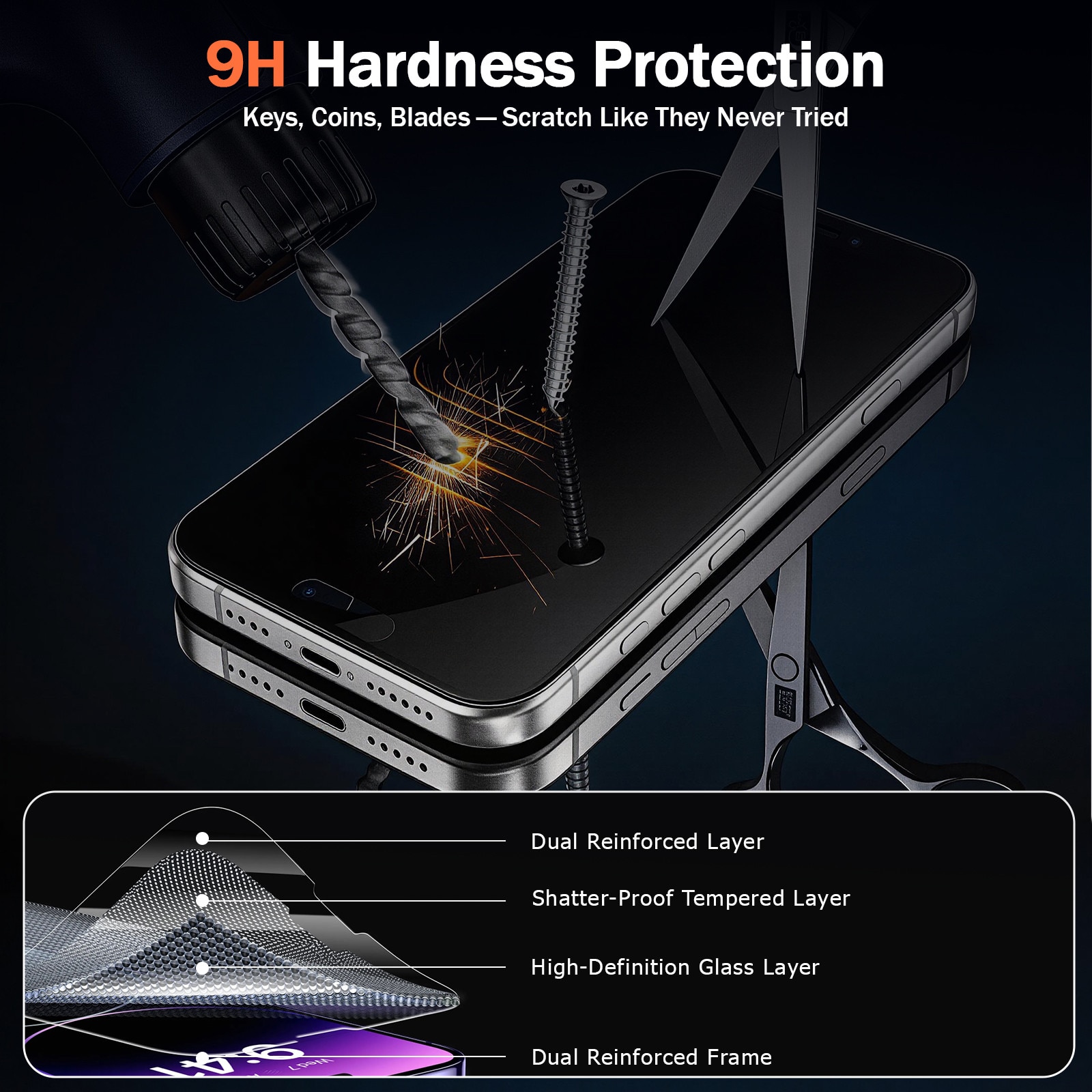 Set de 2 Folii protectie pentru iPhone 18 Pro, Kynetic®, sticla temperata, tehnologie automata de eliminare a prafului, advanced touch sensitivity, acoperire oleofoba, anti-amprente, 6.3 inch, Claritate FullHD