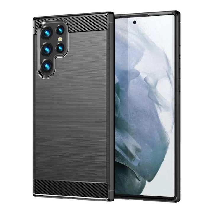 Husa Carbon Fiber Texture, Slim Armor, Brushed TPU compatibila cu Samsung Galaxy S23 Ultra, Negru
