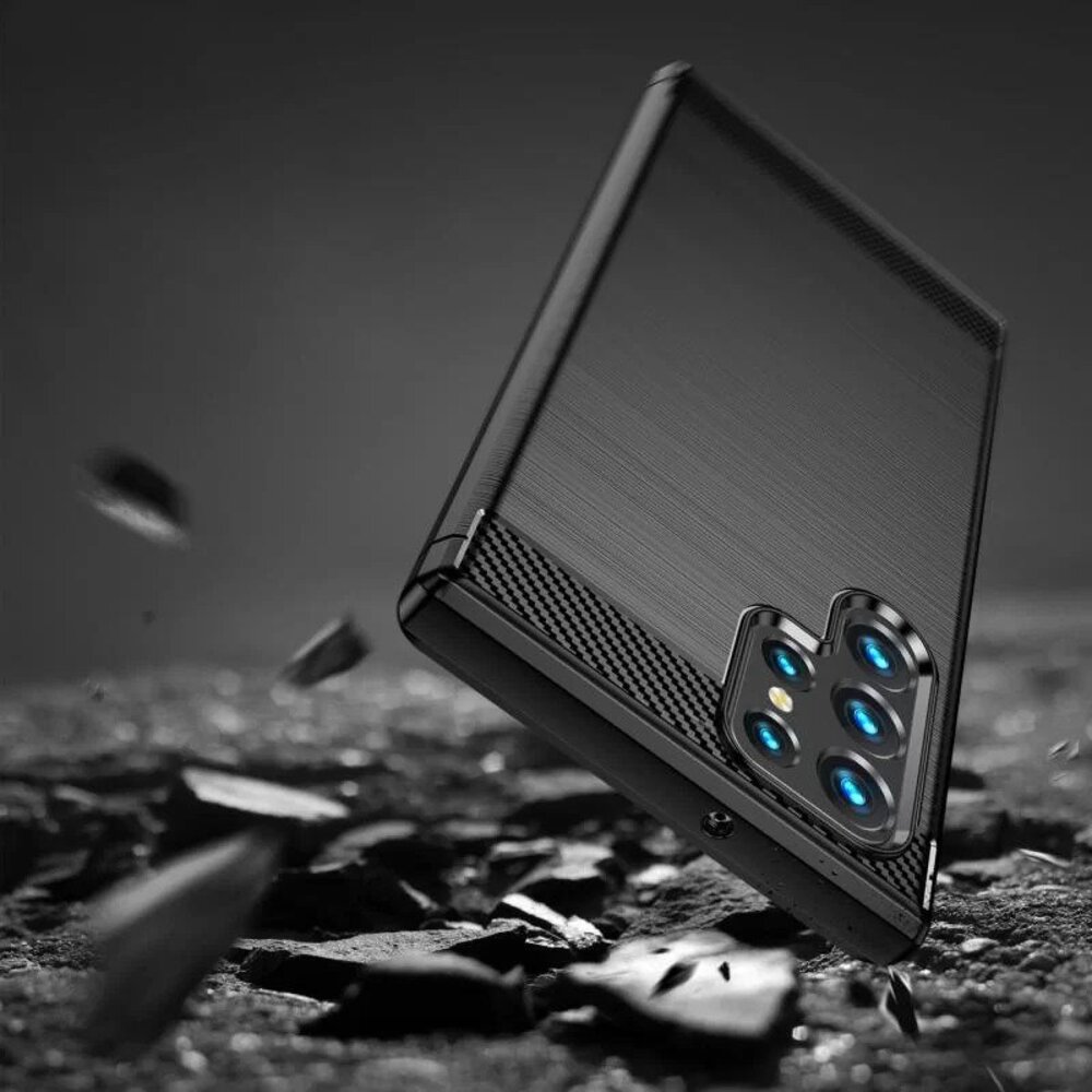 Husa Carbon Fiber Texture, Slim Armor, Brushed TPU compatibila cu Samsung Galaxy S23 Ultra, Negru