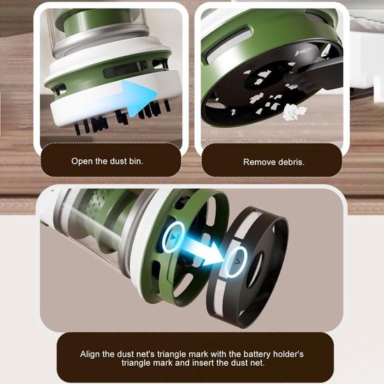 Mini aspirator fara fir K0443-emagCJ-10684, pentru birou si electronice, USB reincarcabil, compact si silentios, alb/verde