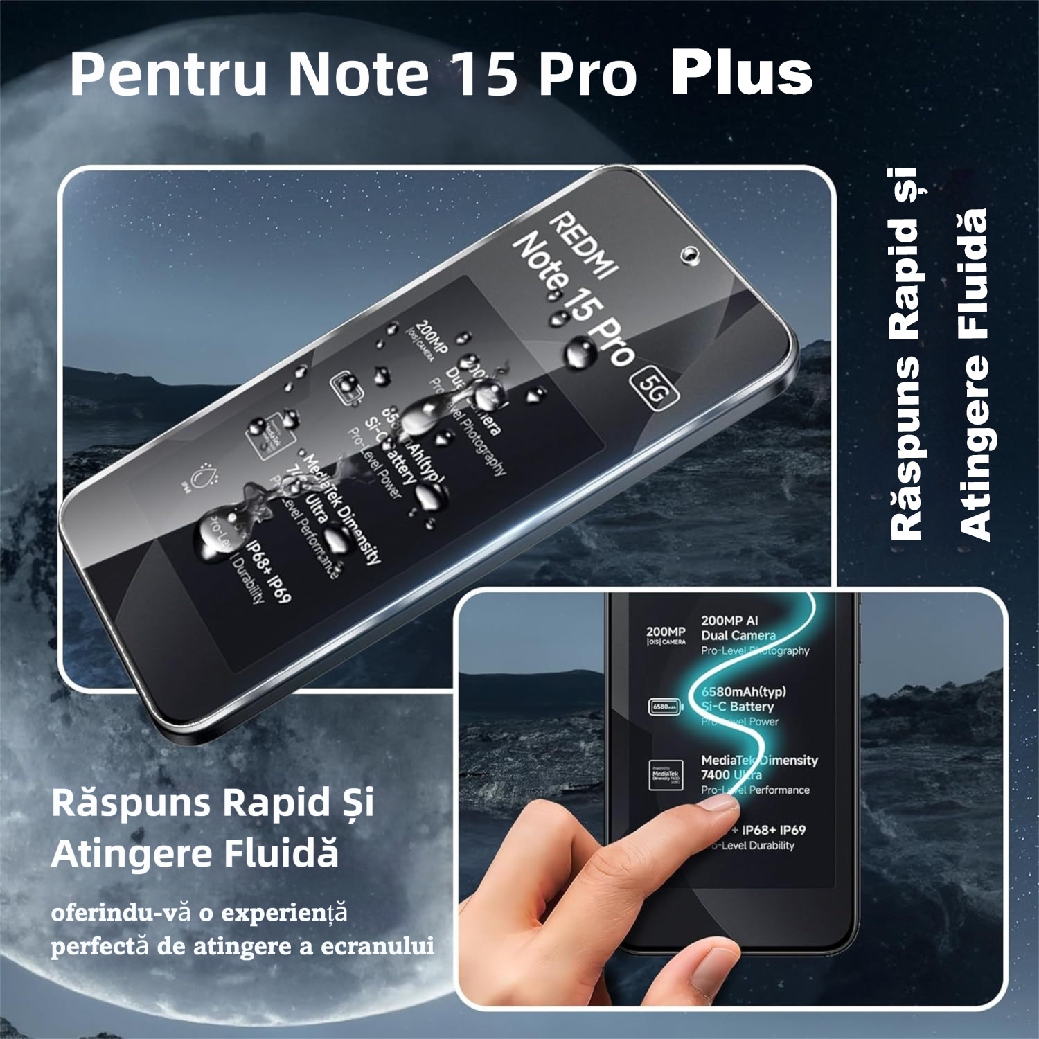 Pachet Husa Telefon Care nu Ingalbeneste + 2 Folii Sticla Compatibila Cu Xiaomi Redmi Note 15 Pro+/Redmi Note 15 Pro Plus 5G/Poco M8 Pro 5G, MOGU Set Protectie 360, Carcasa Subtire de TPU Flexibil, Rezistent la Socuri, Husa Subtire si Transparenta