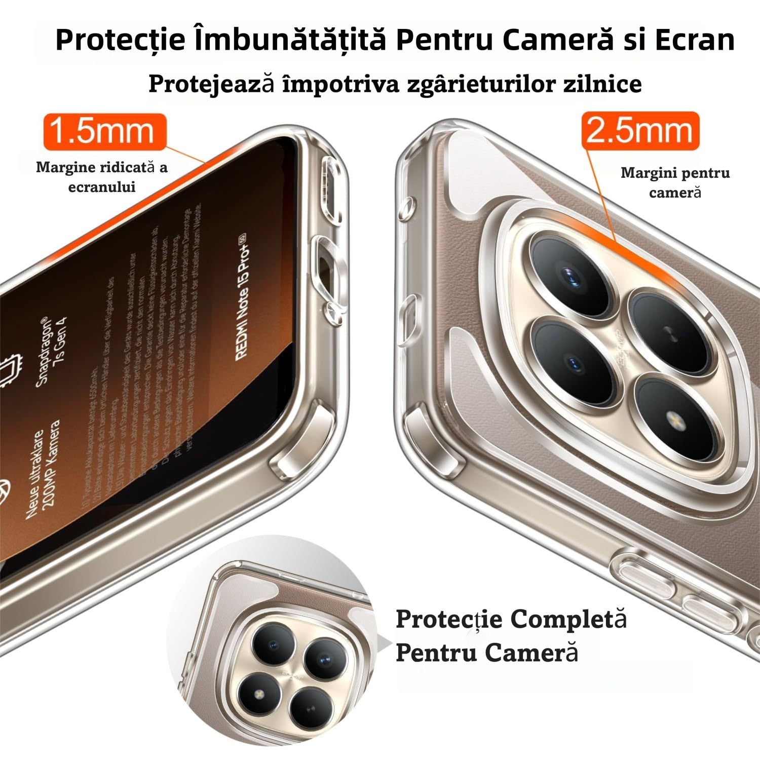 Pachet Husa Telefon Care nu Ingalbeneste + 2 Folii Sticla Compatibila Cu Xiaomi Redmi Note 15 Pro+/Redmi Note 15 Pro Plus 5G/Poco M8 Pro 5G, MOGU Set Protectie 360, Carcasa Subtire de TPU Flexibil, Rezistent la Socuri, Husa Subtire si Transparenta