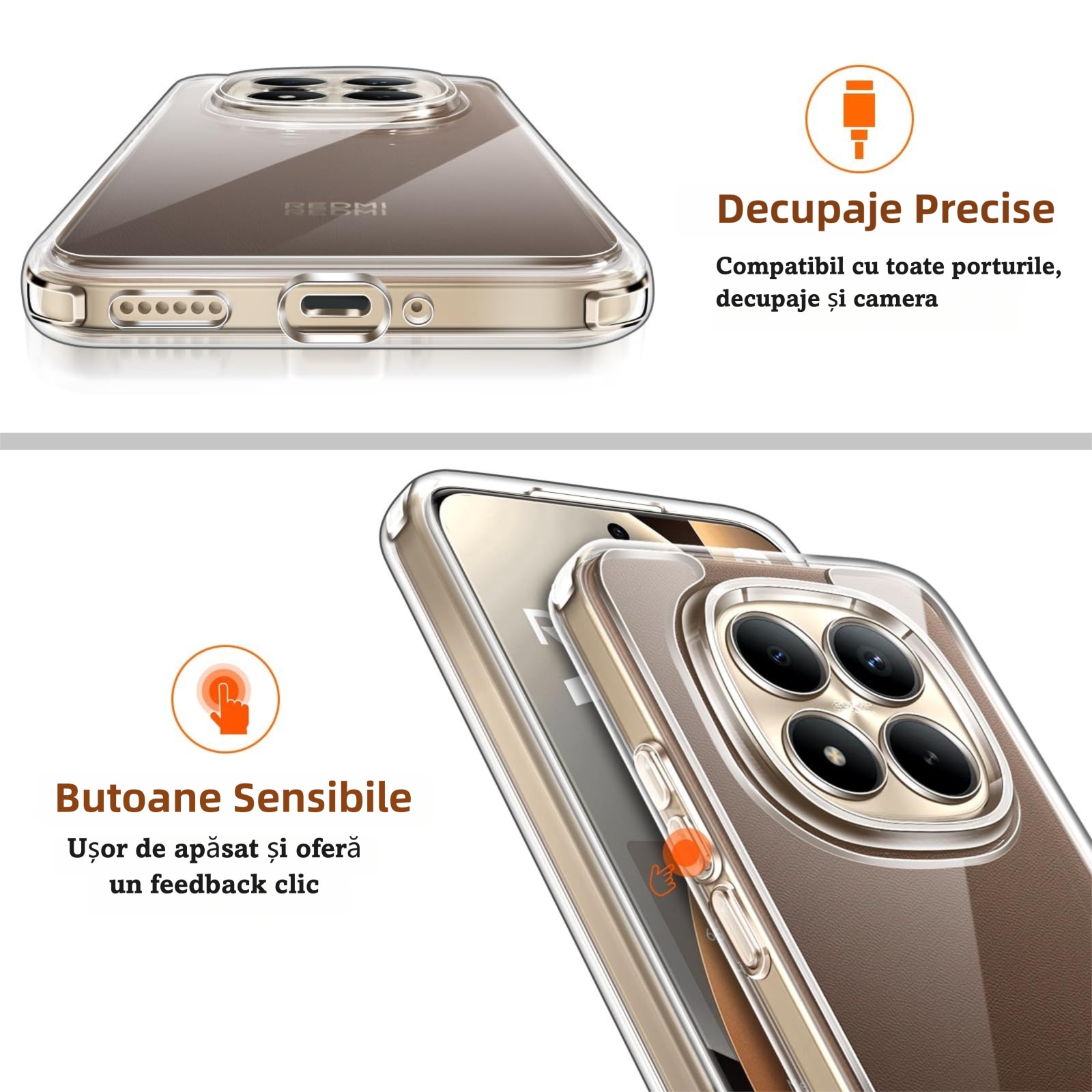 Pachet Husa Telefon Care nu Ingalbeneste + 2 Folii Sticla Compatibila Cu Xiaomi Redmi Note 15 Pro+/Redmi Note 15 Pro Plus 5G/Poco M8 Pro 5G, MOGU Set Protectie 360, Carcasa Subtire de TPU Flexibil, Rezistent la Socuri, Husa Subtire si Transparenta