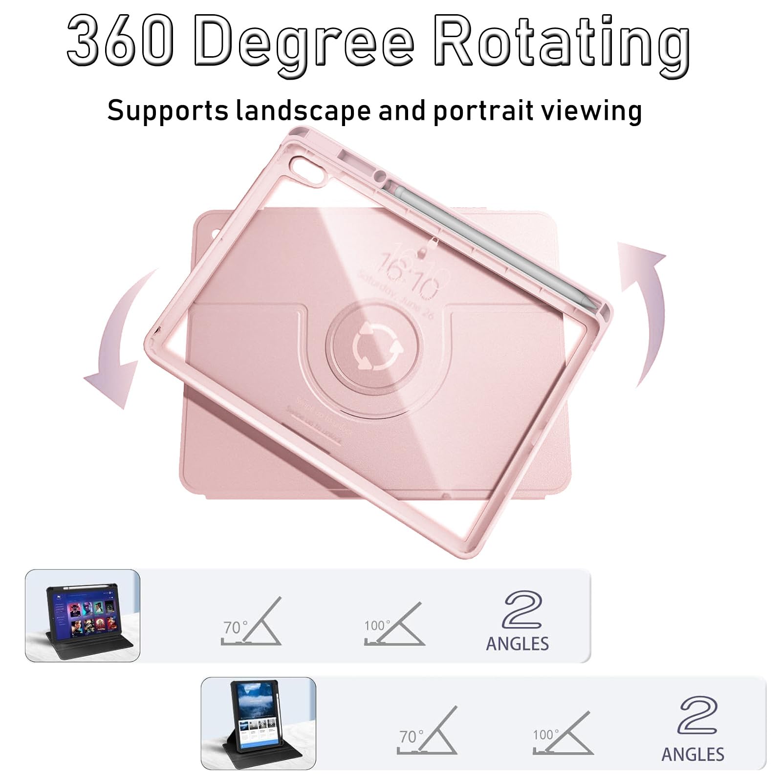Husa tableta, pentru Honor Pad X9a 11.5 Inch, Casa de protectie pentru tablete cu slot pentru stilou, acrilic 360 ° design rotativ, trezire automata / somn, Roz transparent
