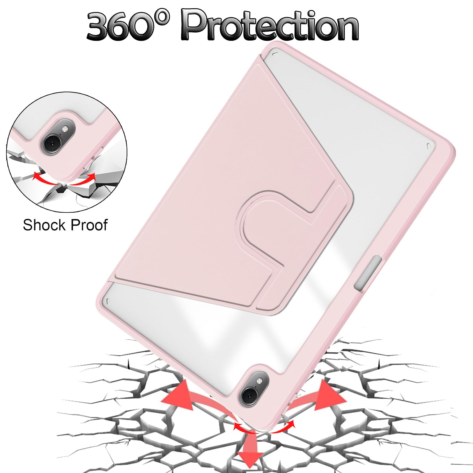 Husa tableta, pentru Honor Pad X9a 11.5 Inch, Casa de protectie pentru tablete cu slot pentru stilou, acrilic 360 ° design rotativ, trezire automata / somn, Roz transparent