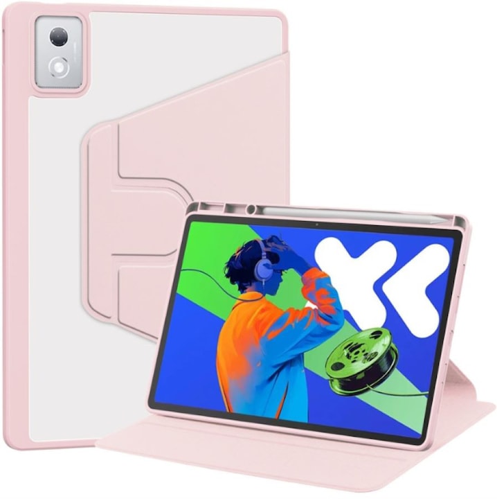 Husa tableta, pentru Honor Pad X9a 11.5 Inch, Casa de protectie pentru tablete cu slot pentru stilou, acrilic 360 ° design rotativ, trezire automata / somn, Roz transparent