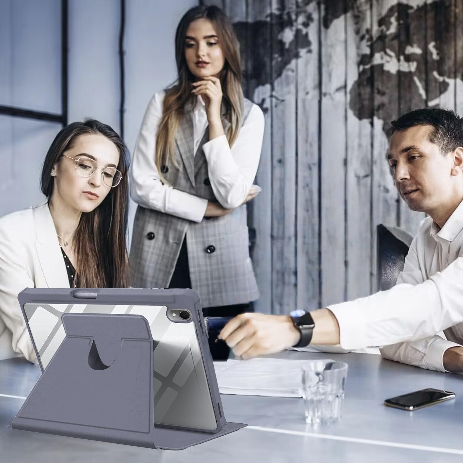 Husa tableta, pentru Honor Pad X8a 11 Inch, Casa de protectie pentru tablete cu slot pentru stilou, acrilic 360 ° design rotativ, trezire automata / somn, Cenusa violeta