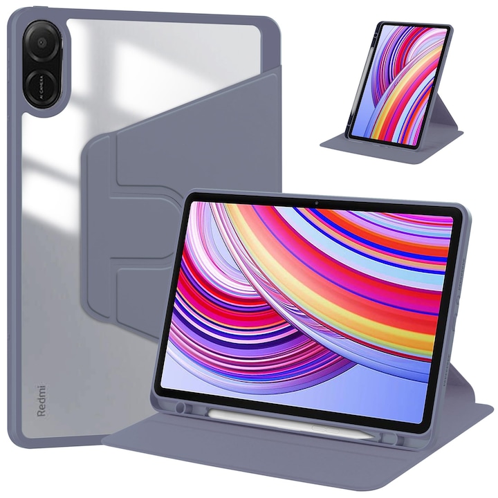 Husa tableta, pentru Honor Pad X8a 11 Inch, Casa de protectie pentru tablete cu slot pentru stilou, acrilic 360 ° design rotativ, trezire automata / somn, Cenusa violeta