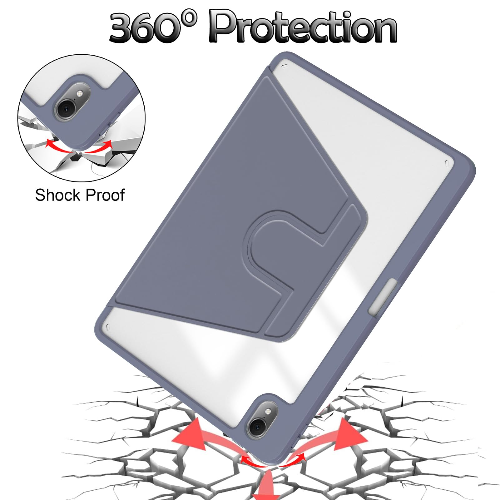 Husa tableta, pentru Honor Pad X8a 11 Inch, Casa de protectie pentru tablete cu slot pentru stilou, acrilic 360 ° design rotativ, trezire automata / somn, Cenusa violeta