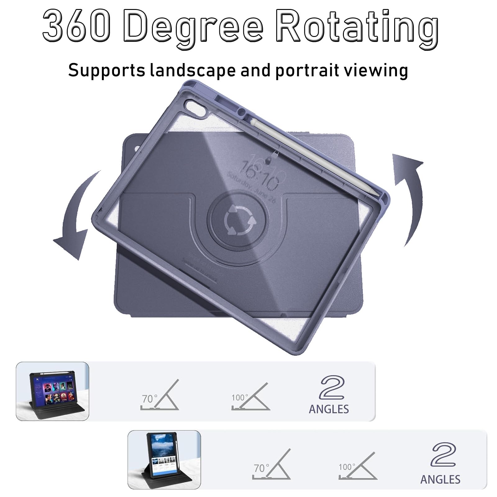 Husa tableta, pentru Honor Pad X8a 11 Inch, Casa de protectie pentru tablete cu slot pentru stilou, acrilic 360 ° design rotativ, trezire automata / somn, Cenusa violeta