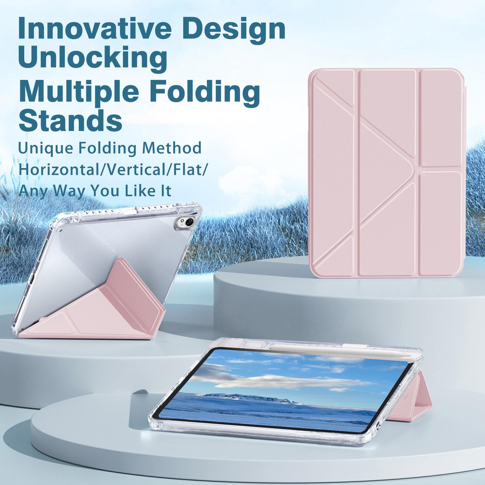 Husa tableta, pentru Honor Pad X9a 11.5 Inch, Triple Fold in forma de Y Design, Multi unghi, Capac de piele pentru tablete cu slot pentru stilou, Trezire automata / somn，Roz cald