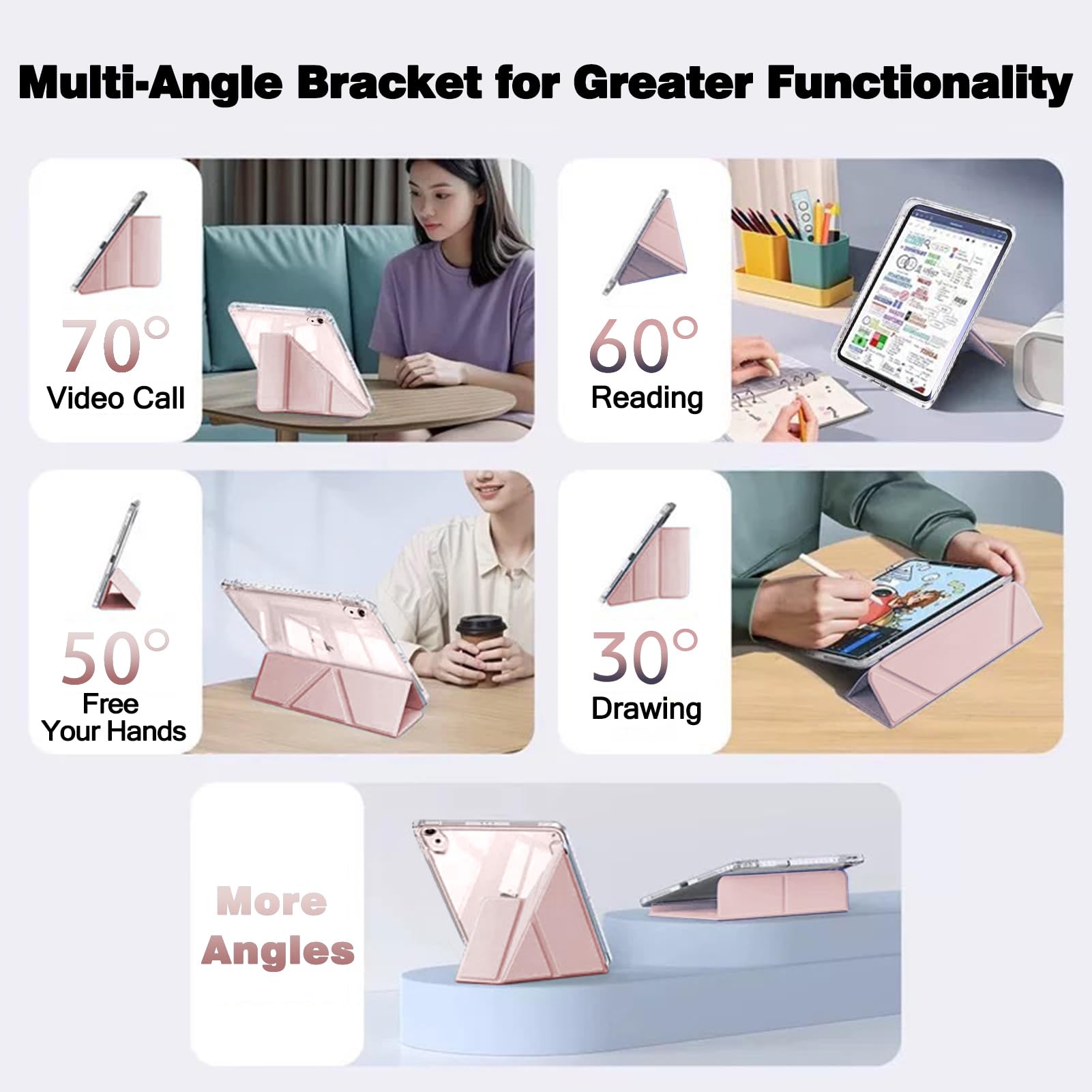 Husa tableta, pentru Honor Pad X9a 11.5 Inch, Triple Fold in forma de Y Design, Multi unghi, Capac de piele pentru tablete cu slot pentru stilou, Trezire automata / somn，Roz cald