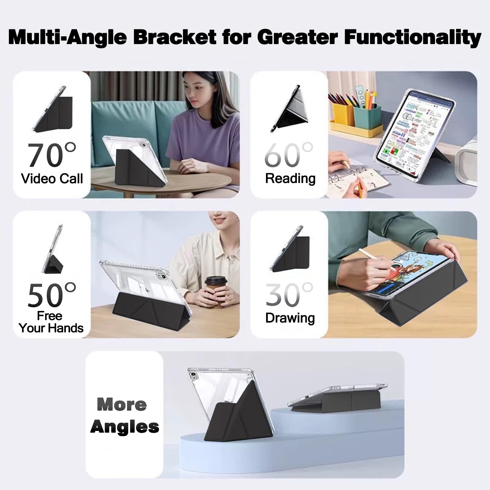 Husa tableta, pentru Honor Pad X9a 11.5 Inch, Triple Fold in forma de Y Design, Multi unghi, Capac de piele pentru tablete cu slot pentru stilou, Trezire automata / somn，Negru, Transparent
