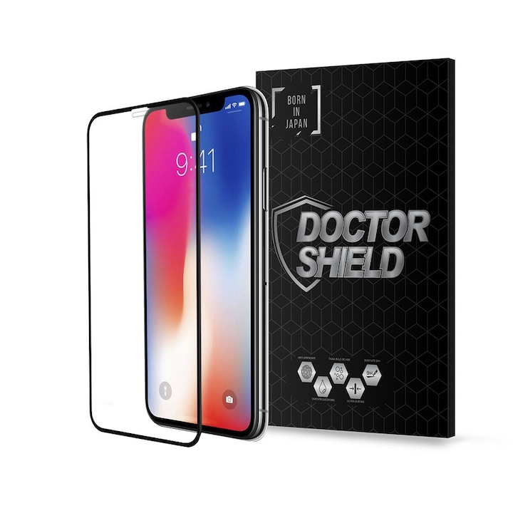 Folie Sticla Dr.Shield, Compatibil Apple iPhone XR, Protectie Profesionala Ecran 3D, Full Cover- Negru